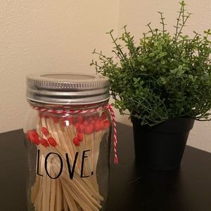 Rae Dunn Valentines Day jar with with matches